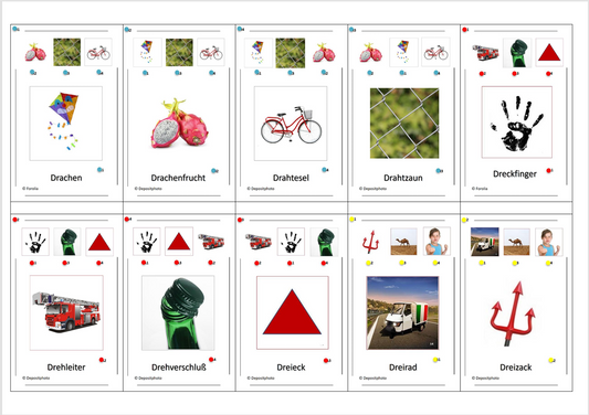 Laut-Quartett – Konsonantenverbindungen dr/tr | Lernspiel mit 32 Karten aus stabilem 250g Papier (90 × 57 mm)