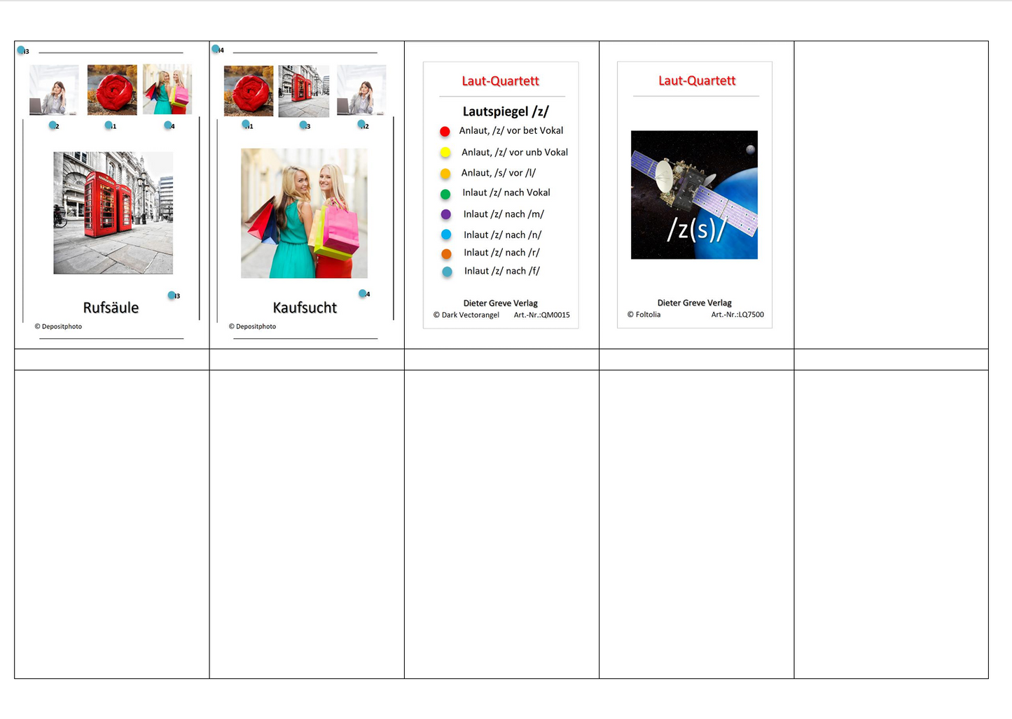 Laut-Quartett – Laut /z(s)/ | Lernspiel mit 32 Karten aus stabilem 250g Papier (90 × 57 mm)